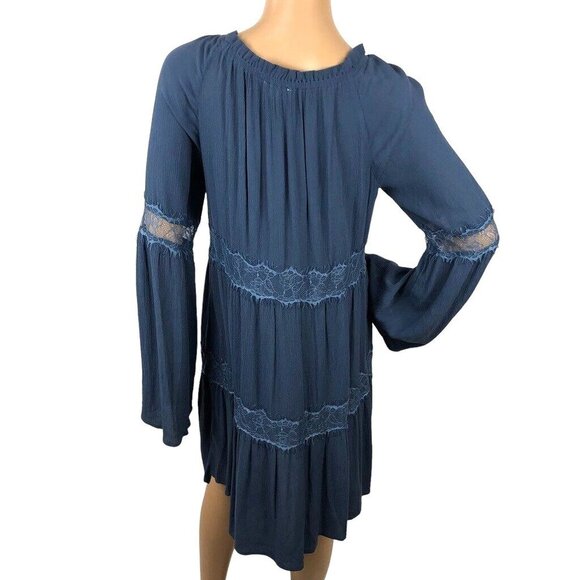 Socialite Boho Peasant‎ Dress Lace Long Flare Sleeves Cottagecore Mini Dress L - Picture 5 of 6